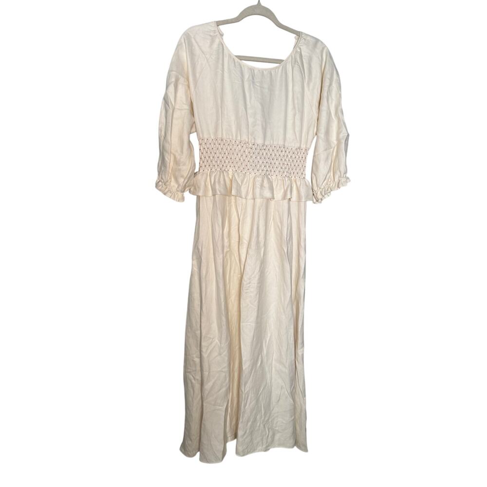 Alejandra Alonso Rojas prairie cream dress silk and linen‎ blend midi